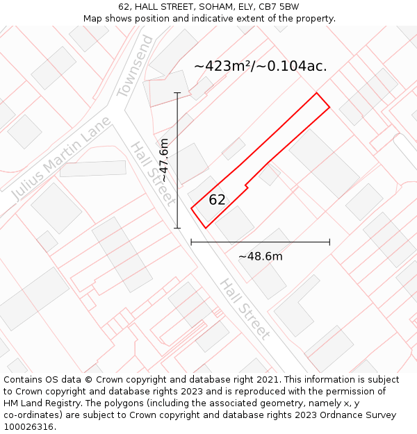 62, HALL STREET, SOHAM, ELY, CB7 5BW: Plot and title map