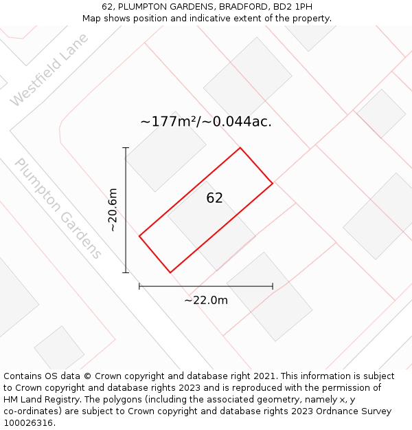 62, PLUMPTON GARDENS, BRADFORD, BD2 1PH: Plot and title map