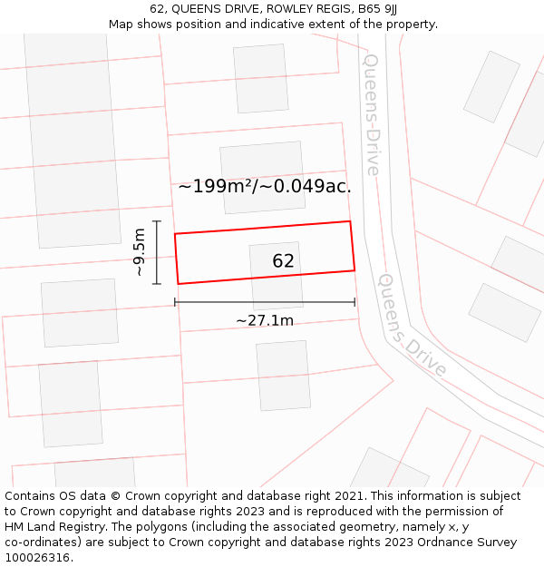 62, QUEENS DRIVE, ROWLEY REGIS, B65 9JJ: Plot and title map