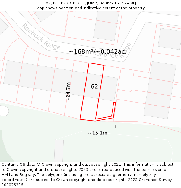 62, ROEBUCK RIDGE, JUMP, BARNSLEY, S74 0LJ: Plot and title map