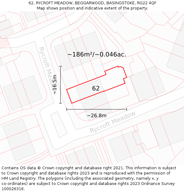 62, RYCROFT MEADOW, BEGGARWOOD, BASINGSTOKE, RG22 4QF: Plot and title map