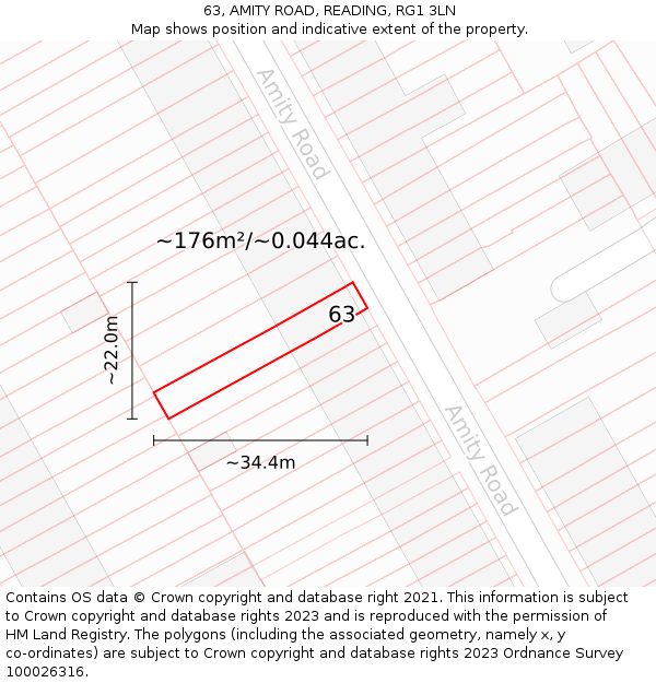 63, AMITY ROAD, READING, RG1 3LN: Plot and title map