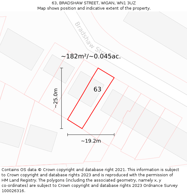 63, BRADSHAW STREET, WIGAN, WN1 3UZ: Plot and title map