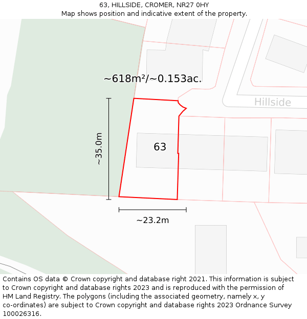 63, HILLSIDE, CROMER, NR27 0HY: Plot and title map