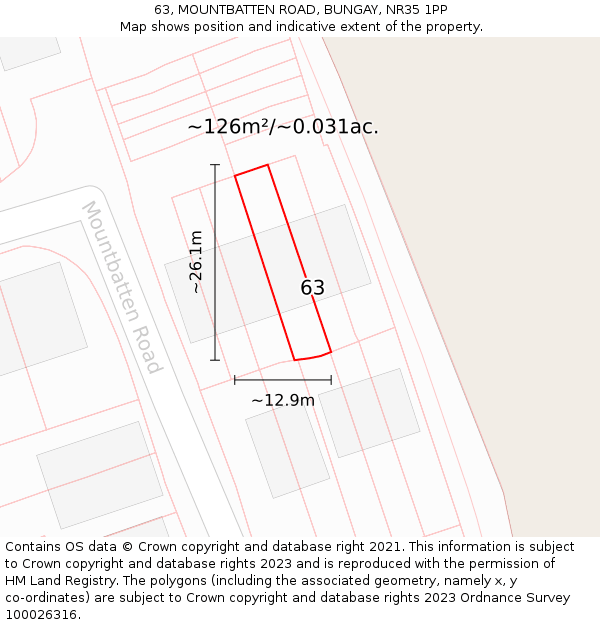 63, MOUNTBATTEN ROAD, BUNGAY, NR35 1PP: Plot and title map