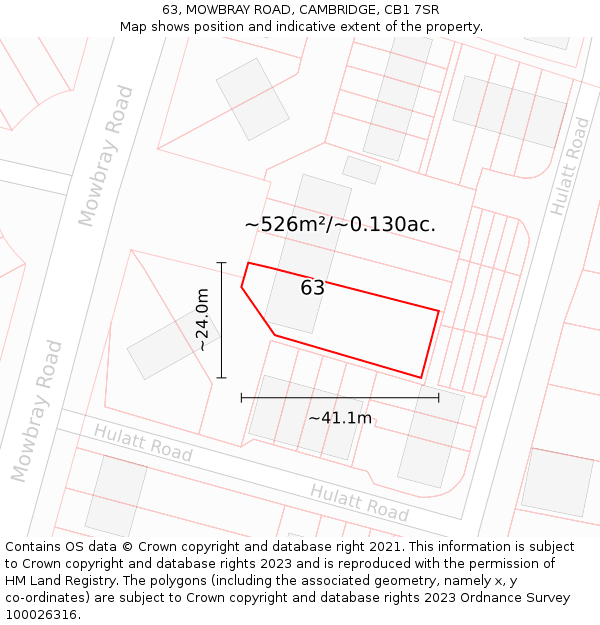 63, MOWBRAY ROAD, CAMBRIDGE, CB1 7SR: Plot and title map