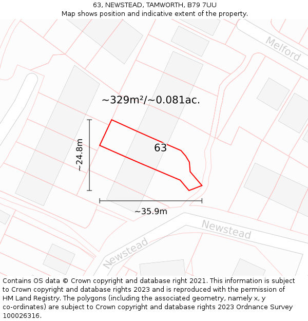 63, NEWSTEAD, TAMWORTH, B79 7UU: Plot and title map