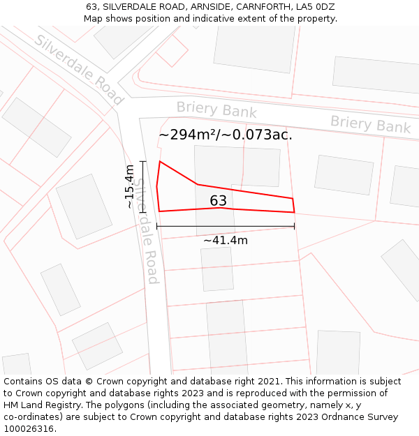 63, SILVERDALE ROAD, ARNSIDE, CARNFORTH, LA5 0DZ: Plot and title map