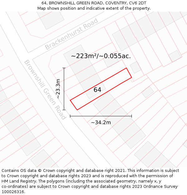64, BROWNSHILL GREEN ROAD, COVENTRY, CV6 2DT: Plot and title map