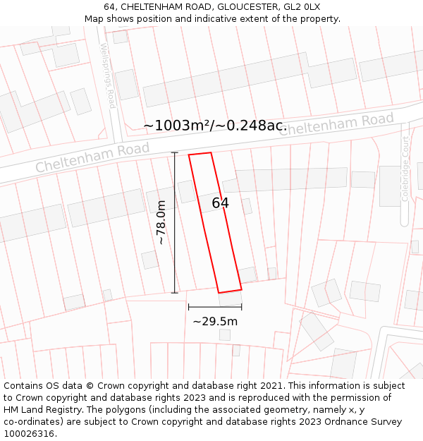 64, CHELTENHAM ROAD, GLOUCESTER, GL2 0LX: Plot and title map
