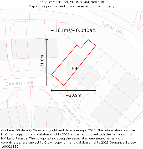64, CLOVERFIELDS, GILLINGHAM, SP8 4UR: Plot and title map