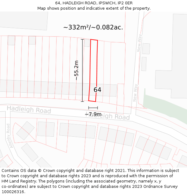 64, HADLEIGH ROAD, IPSWICH, IP2 0ER: Plot and title map