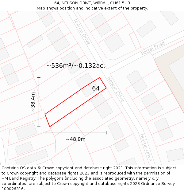 64, NELSON DRIVE, WIRRAL, CH61 5UR: Plot and title map