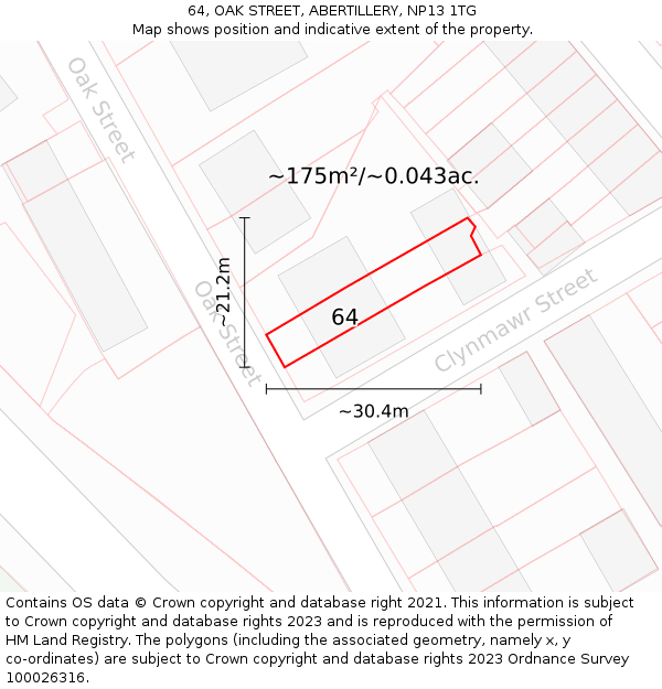 64, OAK STREET, ABERTILLERY, NP13 1TG: Plot and title map