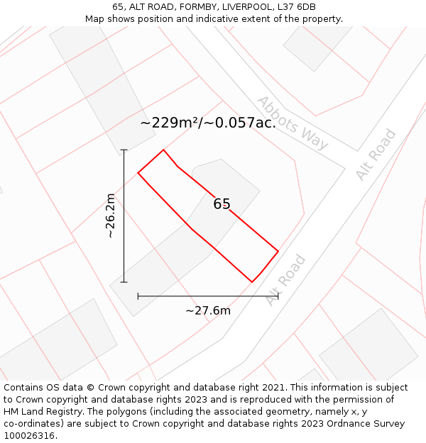 65, ALT ROAD, FORMBY, LIVERPOOL, L37 6DB: Plot and title map
