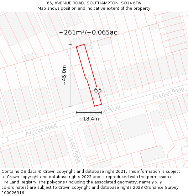 65, AVENUE ROAD, SOUTHAMPTON, SO14 6TW: Plot and title map