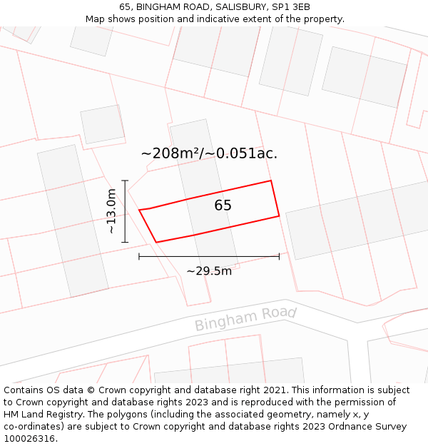 65, BINGHAM ROAD, SALISBURY, SP1 3EB: Plot and title map