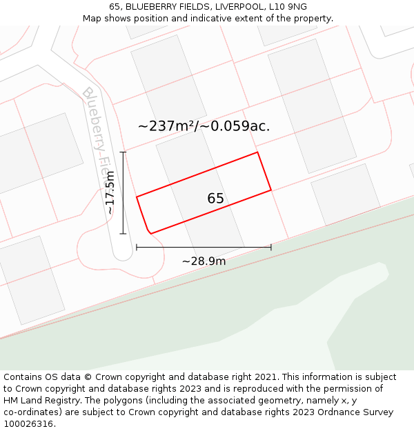 65, BLUEBERRY FIELDS, LIVERPOOL, L10 9NG: Plot and title map