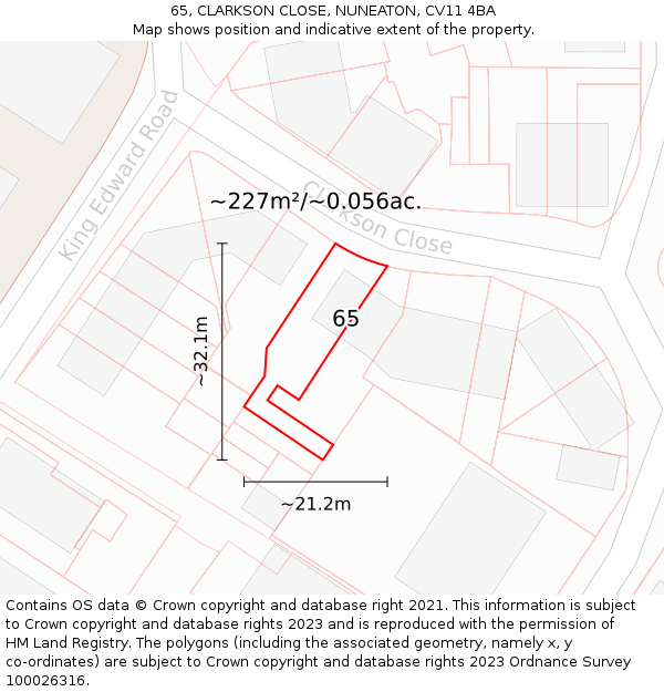 65, CLARKSON CLOSE, NUNEATON, CV11 4BA: Plot and title map