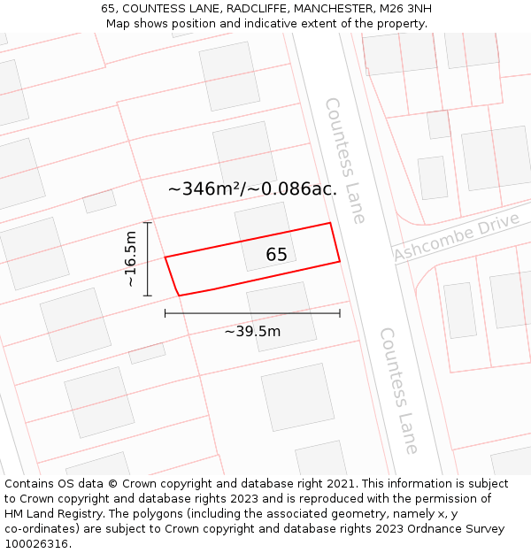 65, COUNTESS LANE, RADCLIFFE, MANCHESTER, M26 3NH: Plot and title map