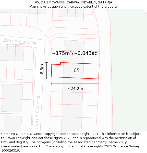 65, DAN Y CWARRE, CARWAY, KIDWELLY, SA17 4JA: Plot and title map