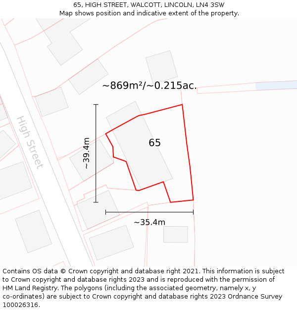 65, HIGH STREET, WALCOTT, LINCOLN, LN4 3SW: Plot and title map