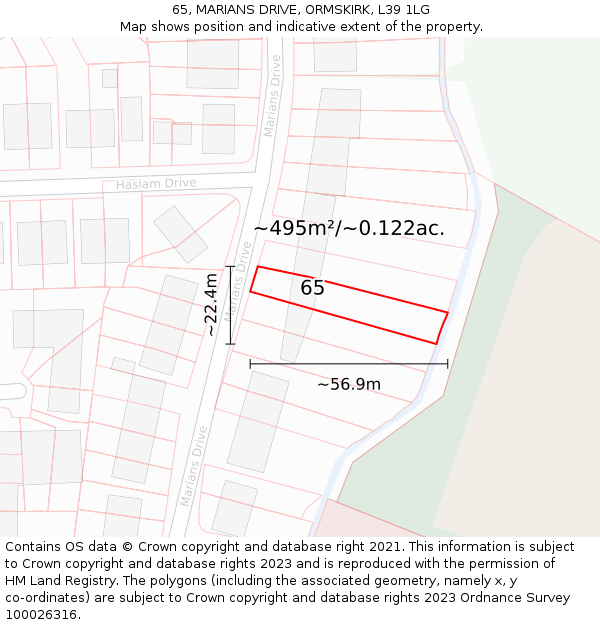 65, MARIANS DRIVE, ORMSKIRK, L39 1LG: Plot and title map