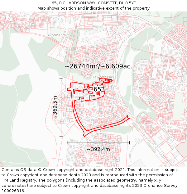 65, RICHARDSON WAY, CONSETT, DH8 5YF: Plot and title map
