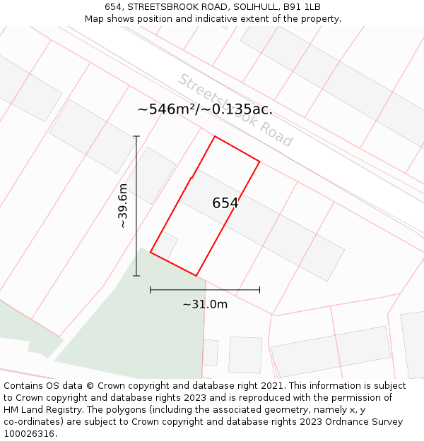 654, STREETSBROOK ROAD, SOLIHULL, B91 1LB: Plot and title map