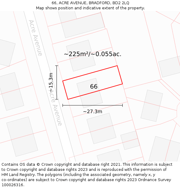66, ACRE AVENUE, BRADFORD, BD2 2LQ: Plot and title map