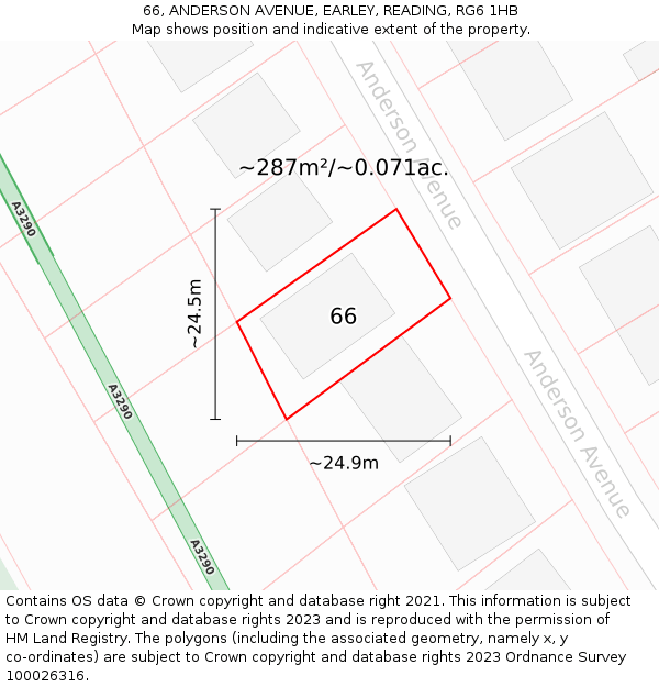 66, ANDERSON AVENUE, EARLEY, READING, RG6 1HB: Plot and title map