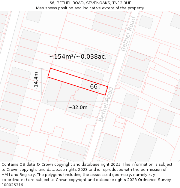66, BETHEL ROAD, SEVENOAKS, TN13 3UE: Plot and title map