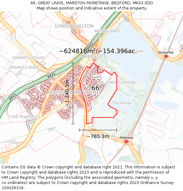 66, GREAT LINNS, MARSTON MORETAINE, BEDFORD, MK43 0DD: Plot and title map