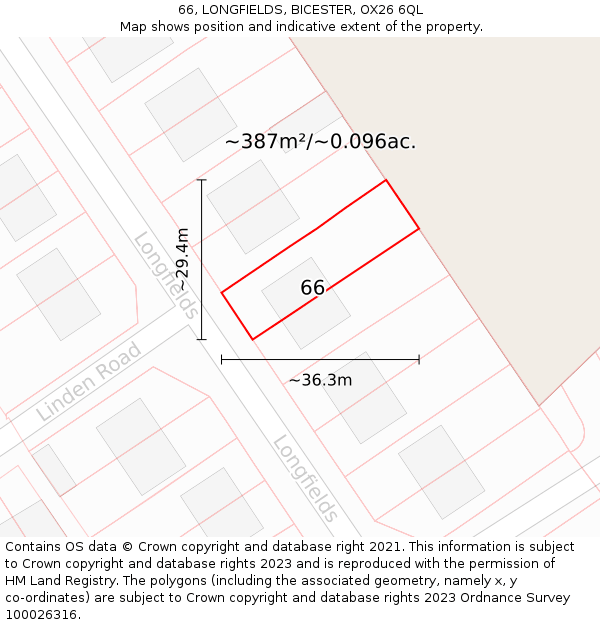 66, LONGFIELDS, BICESTER, OX26 6QL: Plot and title map