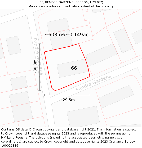 66, PENDRE GARDENS, BRECON, LD3 9EQ: Plot and title map