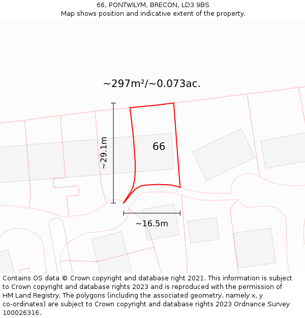 66, PONTWILYM, BRECON, LD3 9BS: Plot and title map