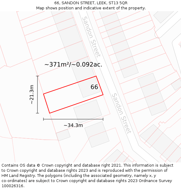 66, SANDON STREET, LEEK, ST13 5QR: Plot and title map