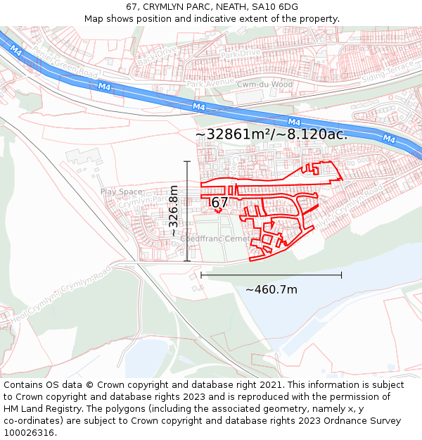 67, CRYMLYN PARC, NEATH, SA10 6DG: Plot and title map