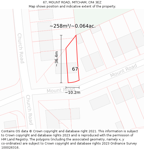 67, MOUNT ROAD, MITCHAM, CR4 3EZ: Plot and title map