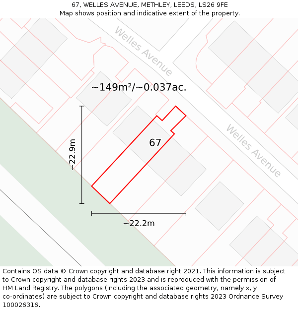 67, WELLES AVENUE, METHLEY, LEEDS, LS26 9FE: Plot and title map