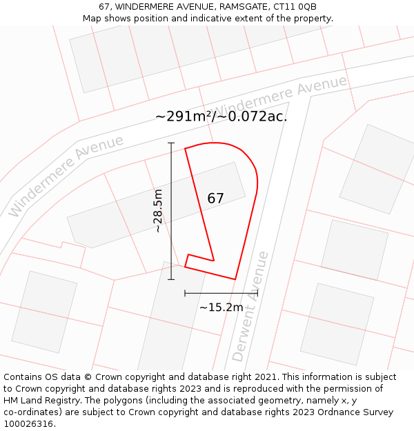 67, WINDERMERE AVENUE, RAMSGATE, CT11 0QB: Plot and title map