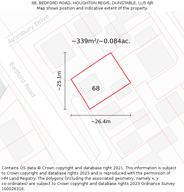 68, BEDFORD ROAD, HOUGHTON REGIS, DUNSTABLE, LU5 6JR: Plot and title map