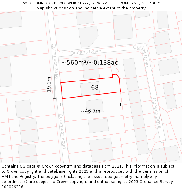 68, CORNMOOR ROAD, WHICKHAM, NEWCASTLE UPON TYNE, NE16 4PY: Plot and title map
