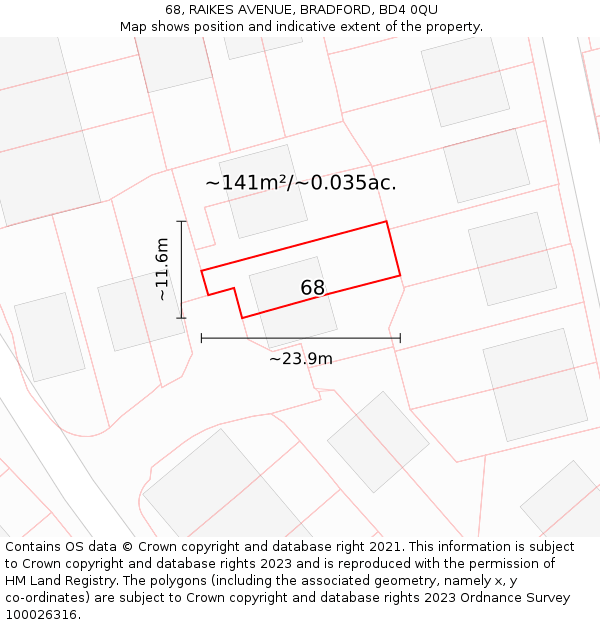 68, RAIKES AVENUE, BRADFORD, BD4 0QU: Plot and title map