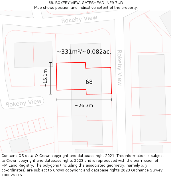 68, ROKEBY VIEW, GATESHEAD, NE9 7UD: Plot and title map