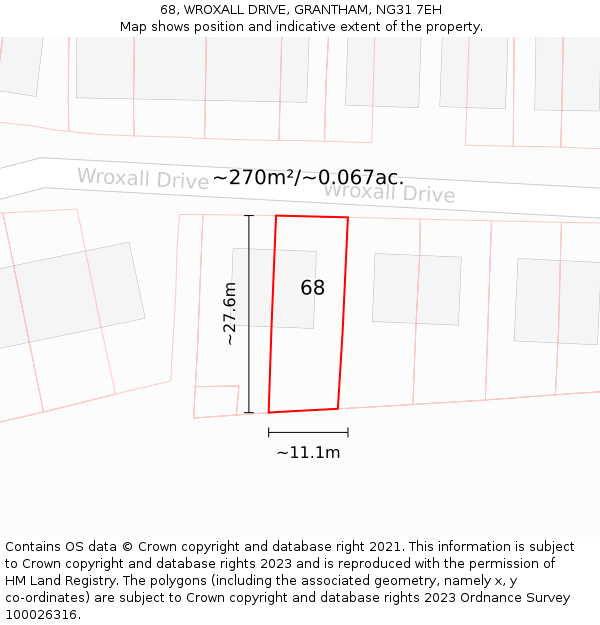 68, WROXALL DRIVE, GRANTHAM, NG31 7EH: Plot and title map