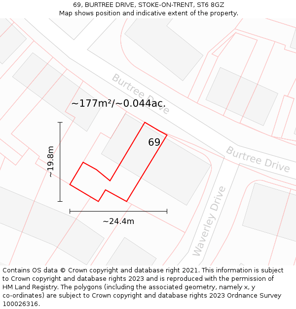 69, BURTREE DRIVE, STOKE-ON-TRENT, ST6 8GZ: Plot and title map