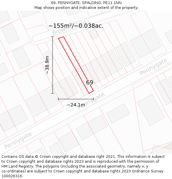 69, PENNYGATE, SPALDING, PE11 1NN: Plot and title map
