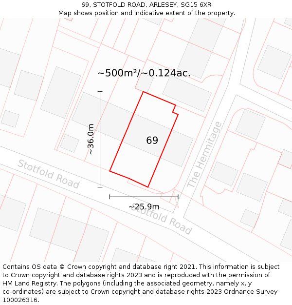 69, STOTFOLD ROAD, ARLESEY, SG15 6XR: Plot and title map
