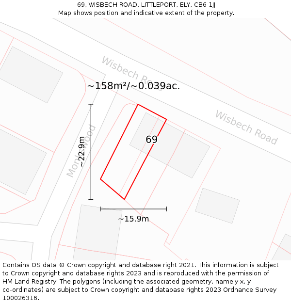 69, WISBECH ROAD, LITTLEPORT, ELY, CB6 1JJ: Plot and title map